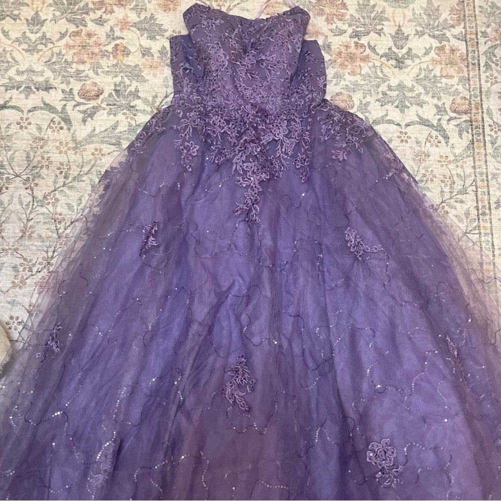Girls' Purple Lace & Tulle Prom Dress